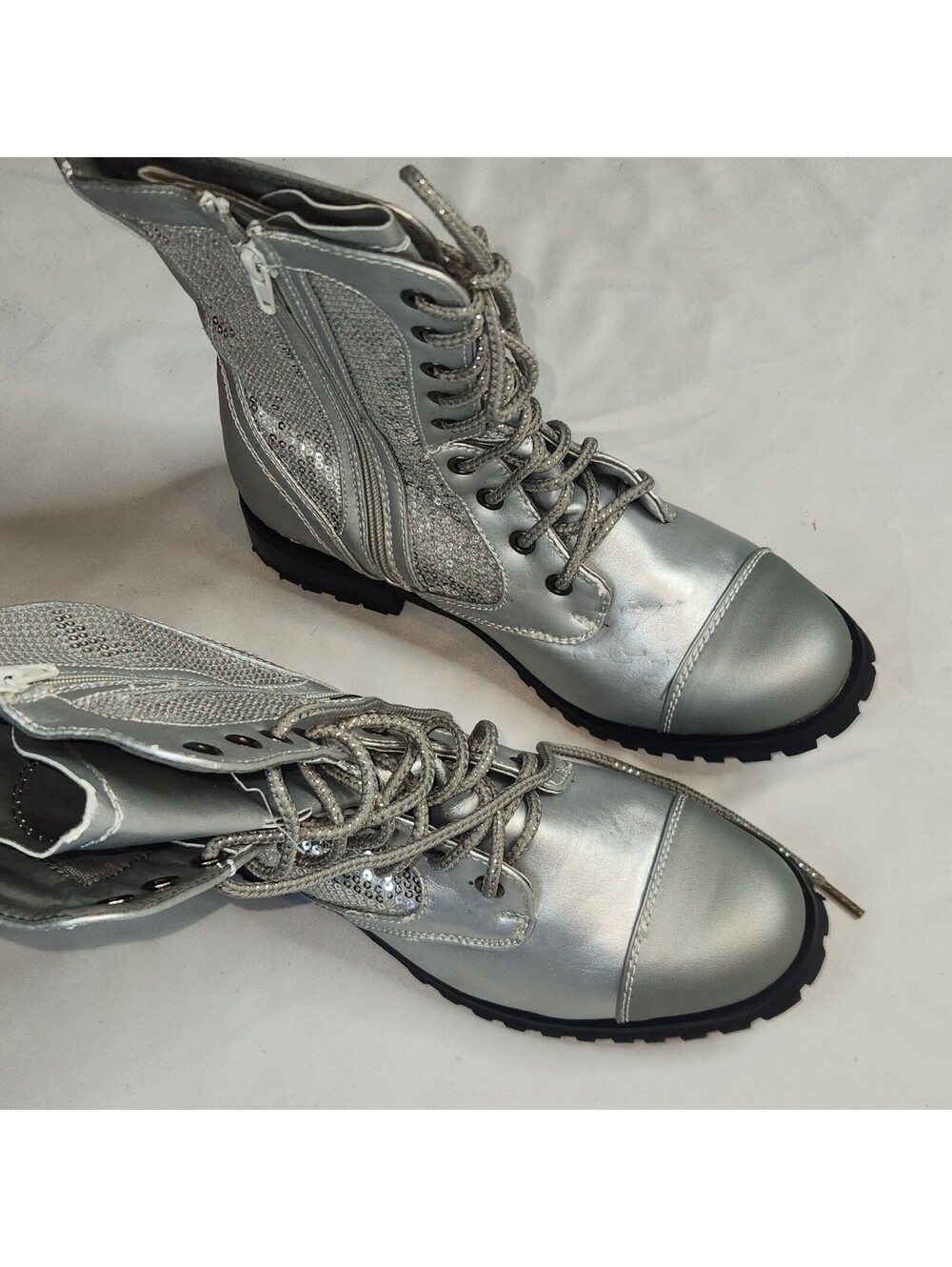 Gia-Mia silver glitter combat boots